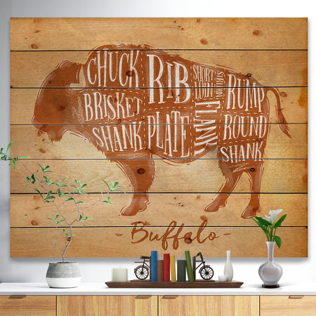 Buffalo cutting scheme craft - Farmhouse Animal Painting Print on Natural Pine Wood