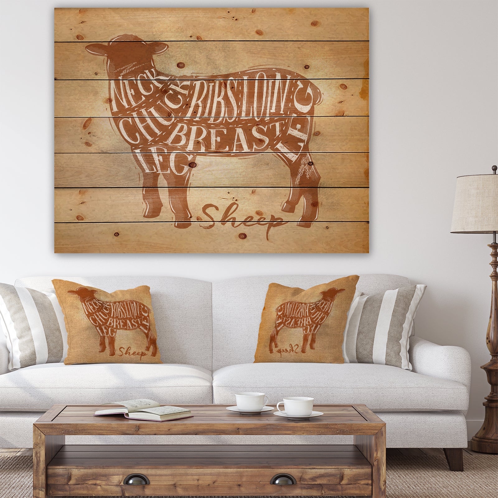Sheep lamb cutting scheme craft - Farmhouse Animal Painting Print on Natural Pine Wood