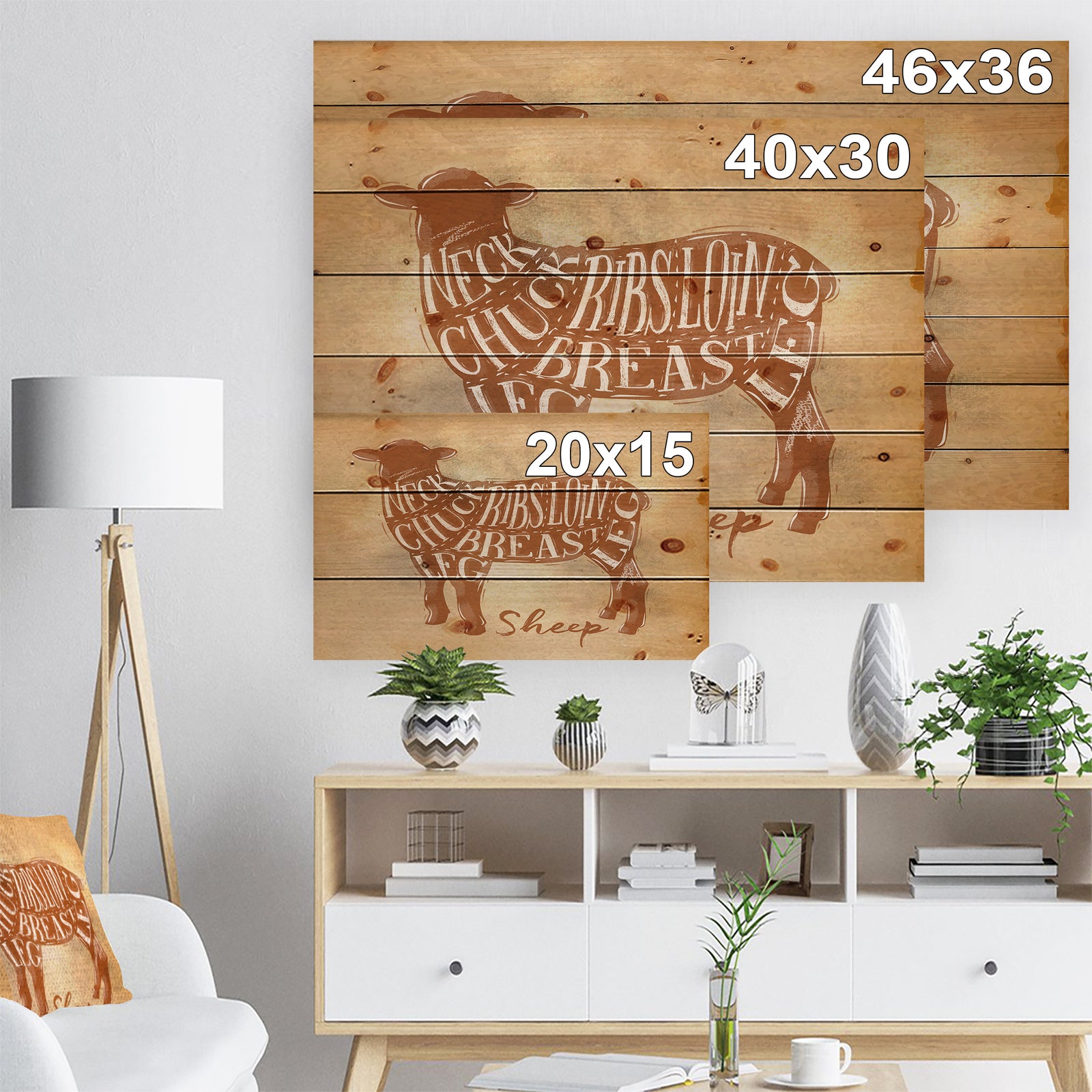 Sheep lamb cutting scheme craft - Farmhouse Animal Painting Print on Natural Pine Wood