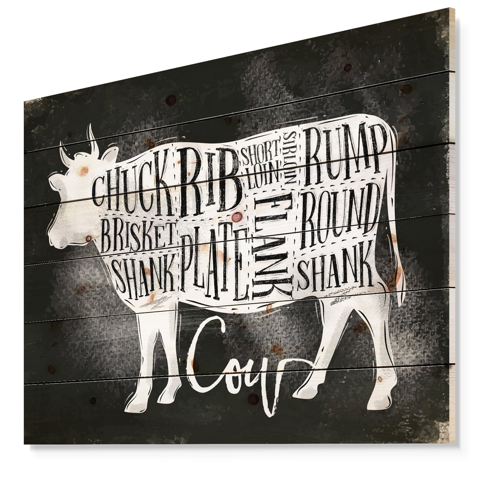 Beef cutting scheme chalk - Farmhouse Animal Painting Print on Natural Pine Wood