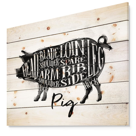 Pig pork cutting scheme - Farmhouse Animal Painting Print on Natural Pine Wood