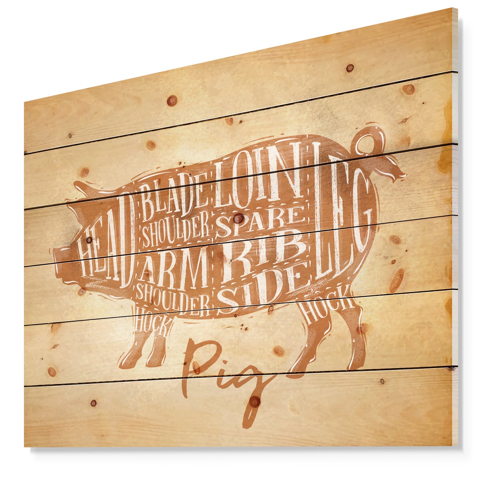 Pig pork cutting scheme craft - Farmhouse Animal Painting Print on Natural Pine Wood