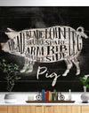 Pig pork cutting scheme chalk - Farmhouse Animal Painting Print on Natural Pine Wood