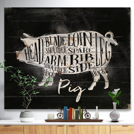 Pig pork cutting scheme chalk - Farmhouse Animal Painting Print on Natural Pine Wood