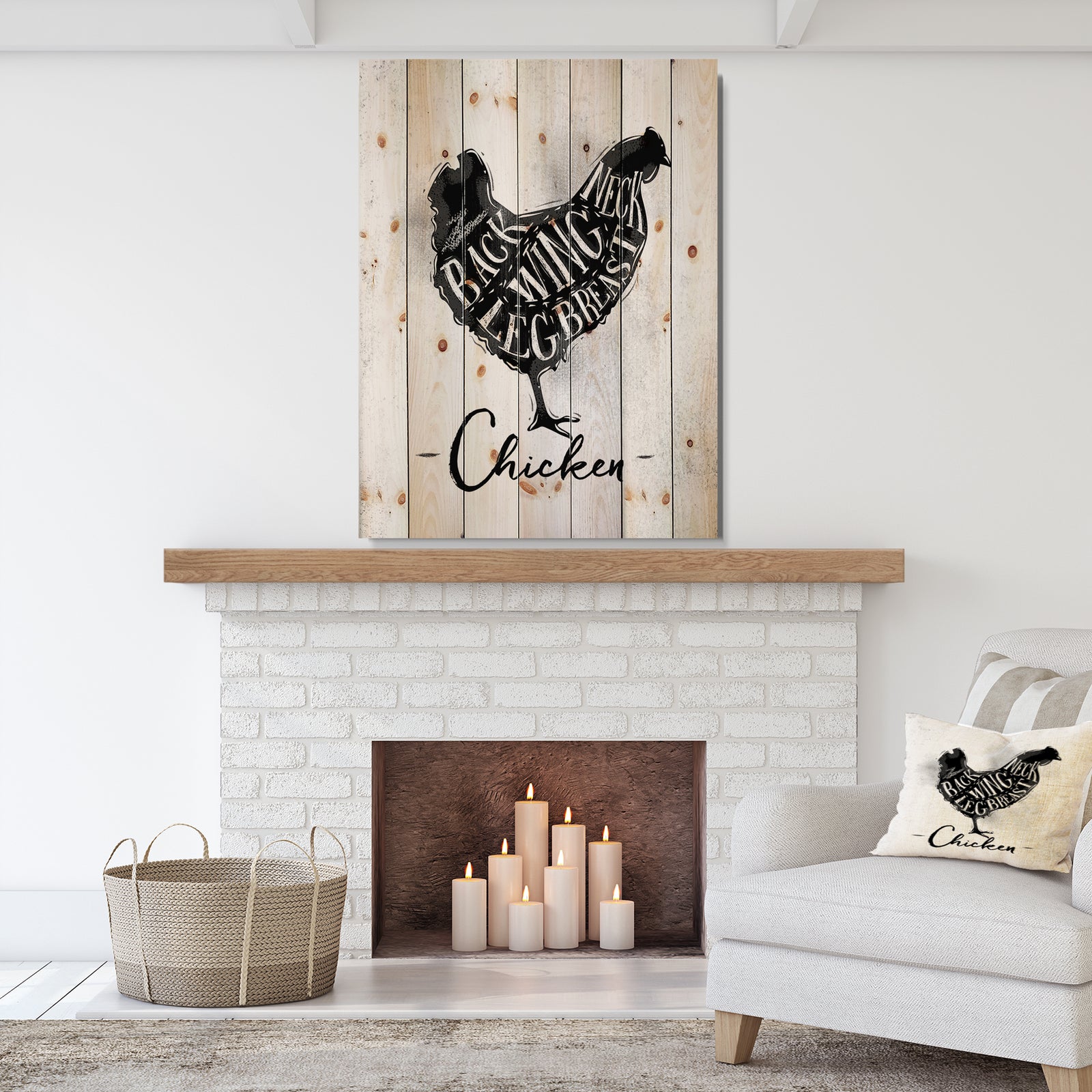 Chicken cutting scheme - Farmhouse Animal Painting Print on Natural Pine Wood