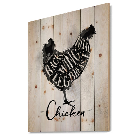 Chicken cutting scheme - Farmhouse Animal Painting Print on Natural Pine Wood