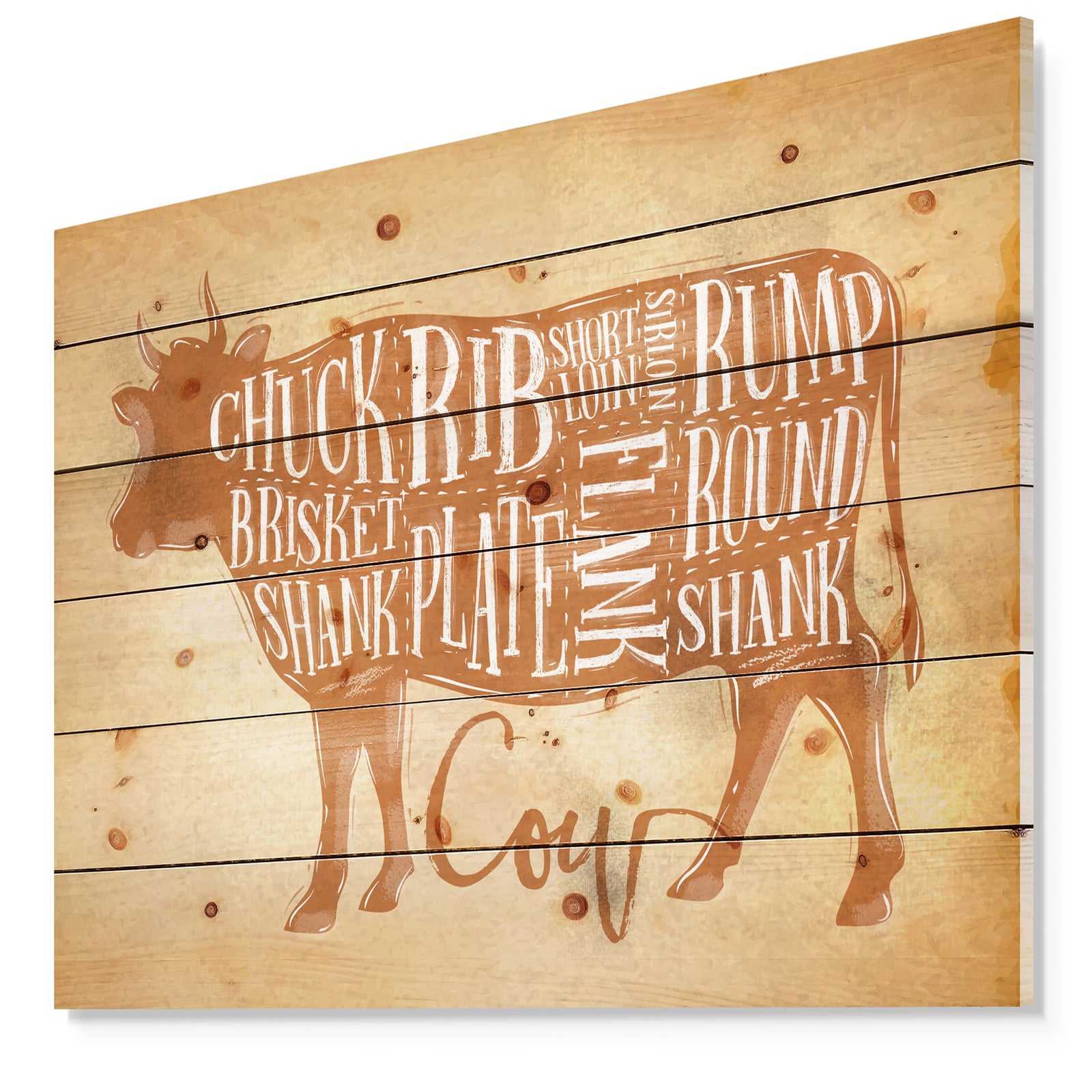 Beef cutting scheme craft - Farmhouse Animal Painting Print on Natural Pine Wood