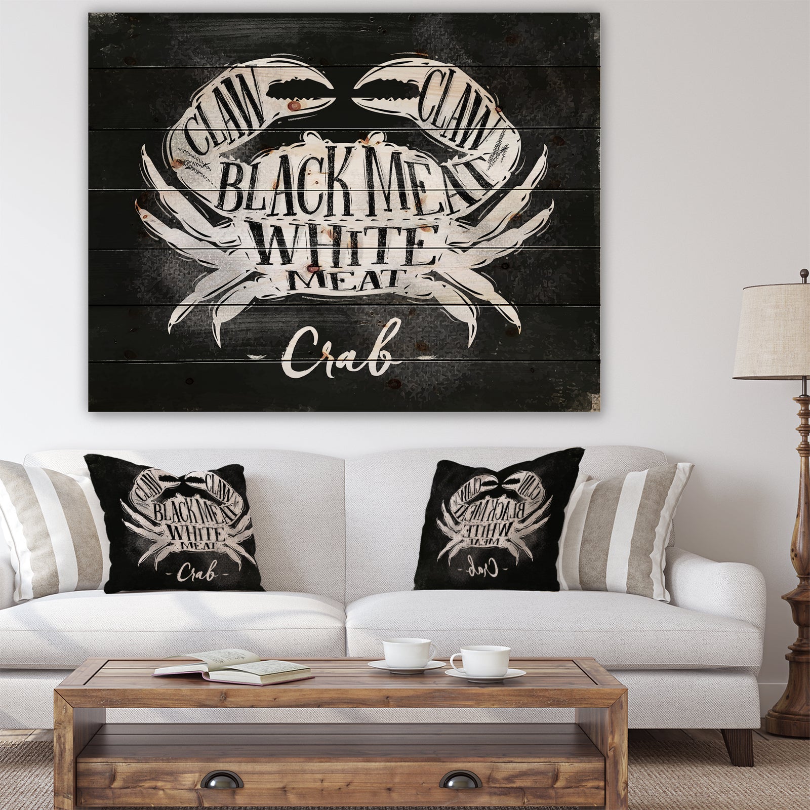 Crab cutting scheme chalk - Animals Painting Print on Natural Pine Wood