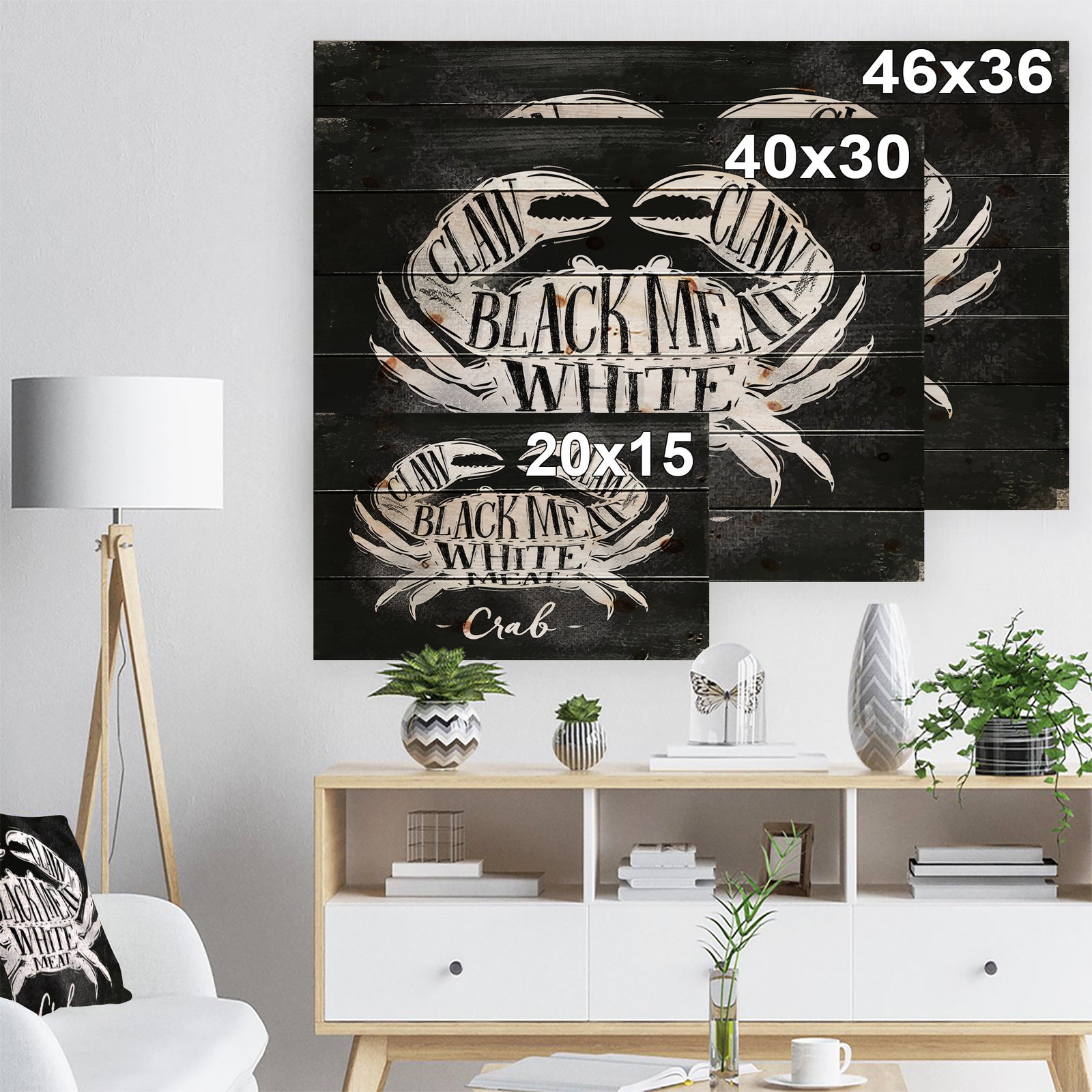 Crab cutting scheme chalk - Animals Painting Print on Natural Pine Wood