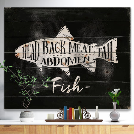 Fish cutting scheme chalk - Animals Painting Print on Natural Pine Wood