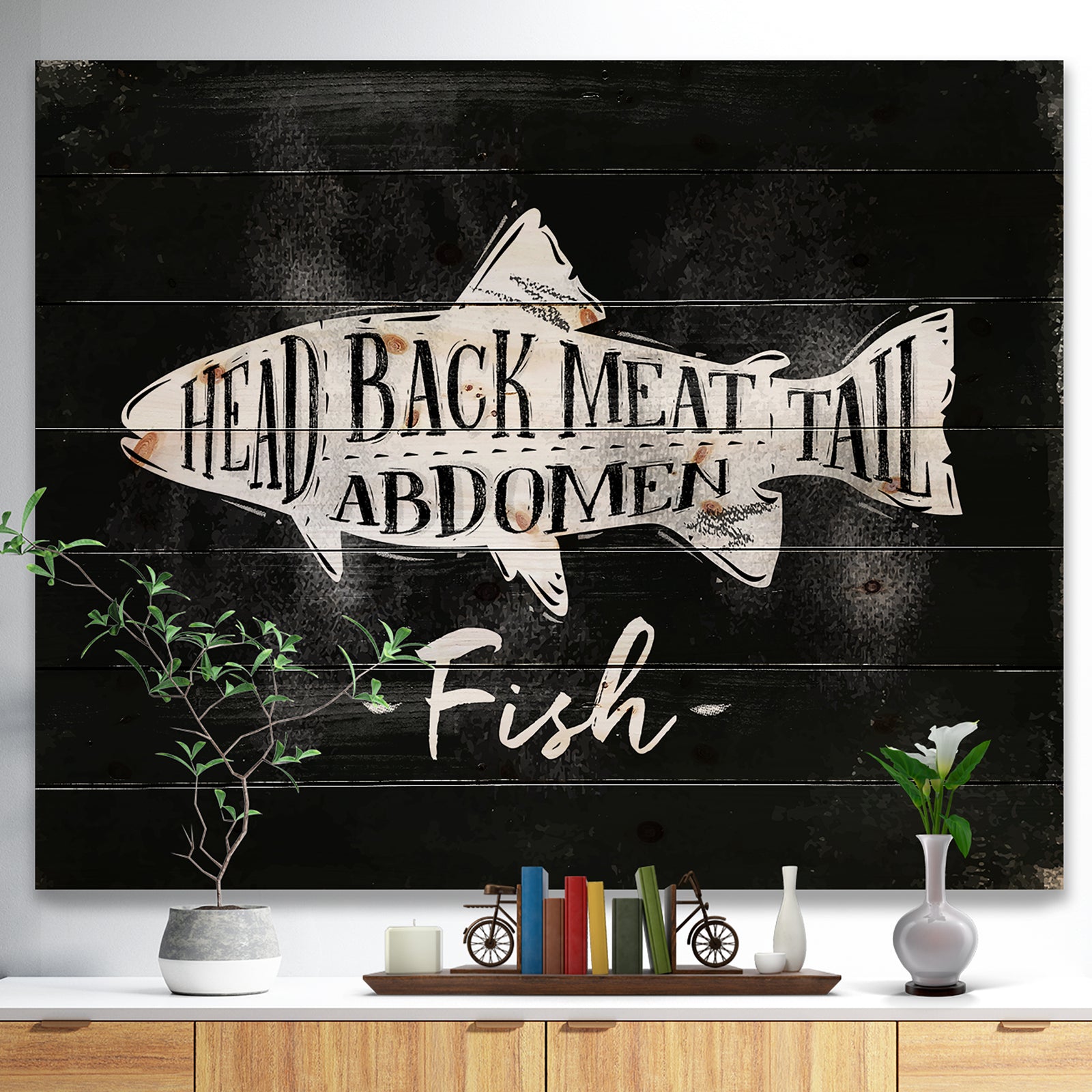 Fish cutting scheme chalk - Animals Painting Print on Natural Pine Wood