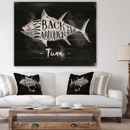 Tuna cutting scheme chalk - Farmhouse Animal Painting Print on Natural Pine Wood