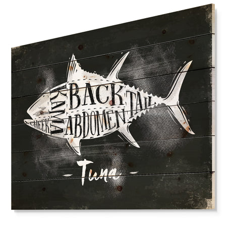 Tuna cutting scheme chalk - Farmhouse Animal Painting Print on Natural Pine Wood