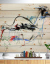 Stork and llama - Animals Sketch Painting Print on Natural Pine Wood