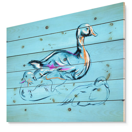Duck painting - Animals Sketch Painting Print on Natural Pine Wood