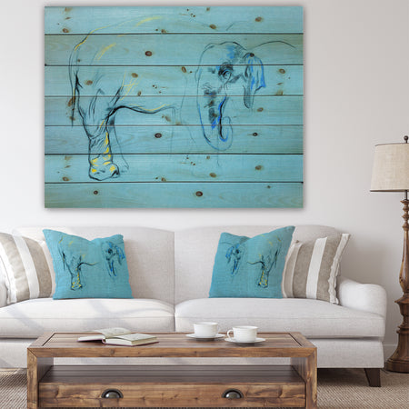 Elephant painting - Animals Sketch Painting Print on Natural Pine Wood