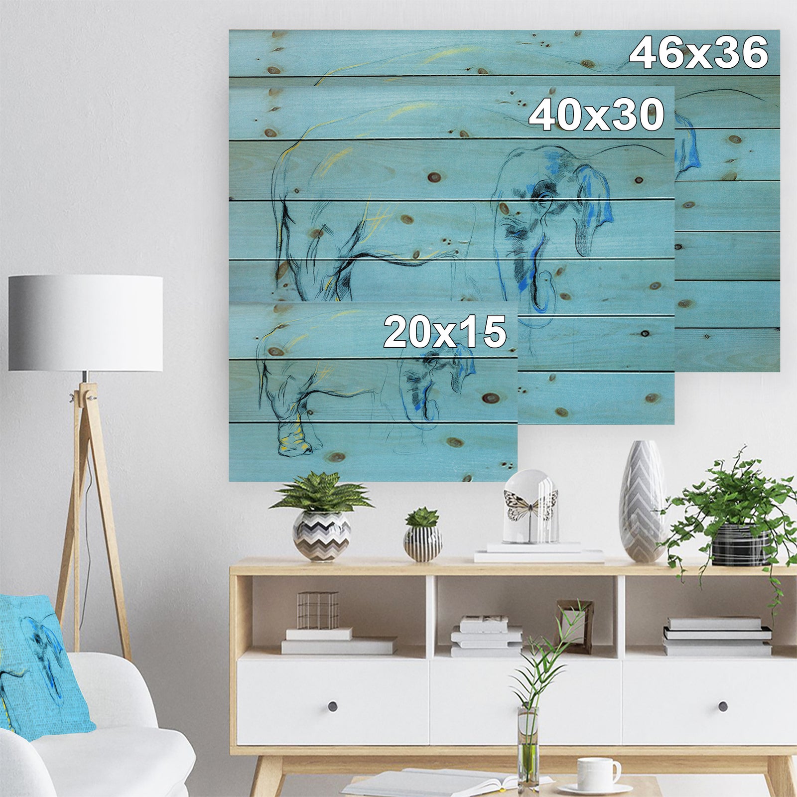 Elephant painting - Animals Sketch Painting Print on Natural Pine Wood