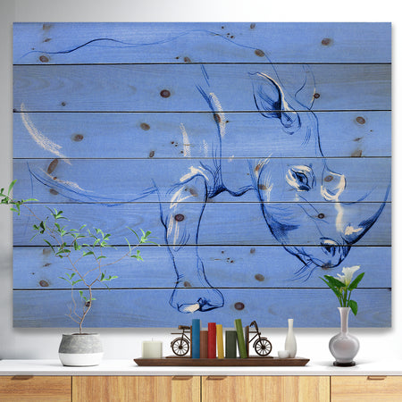 Rhinoceros painting - Animals Sketch Painting Print on Natural Pine Wood