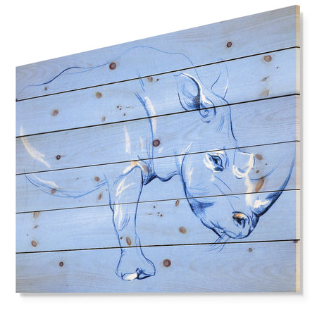 Rhinoceros painting - Animals Sketch Painting Print on Natural Pine Wood