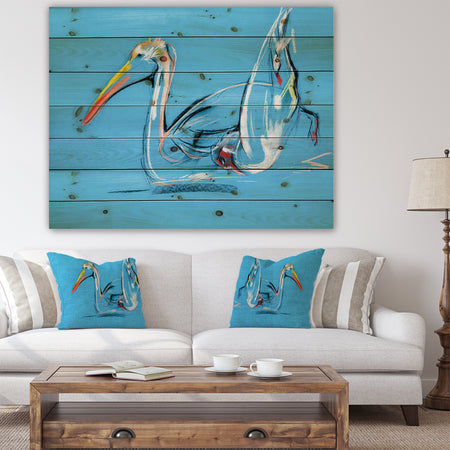 Pelican painting - Animals Sketch Painting Print on Natural Pine Wood