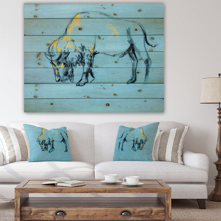 Buffalo painting - Animals Sketch Painting Print on Natural Pine Wood