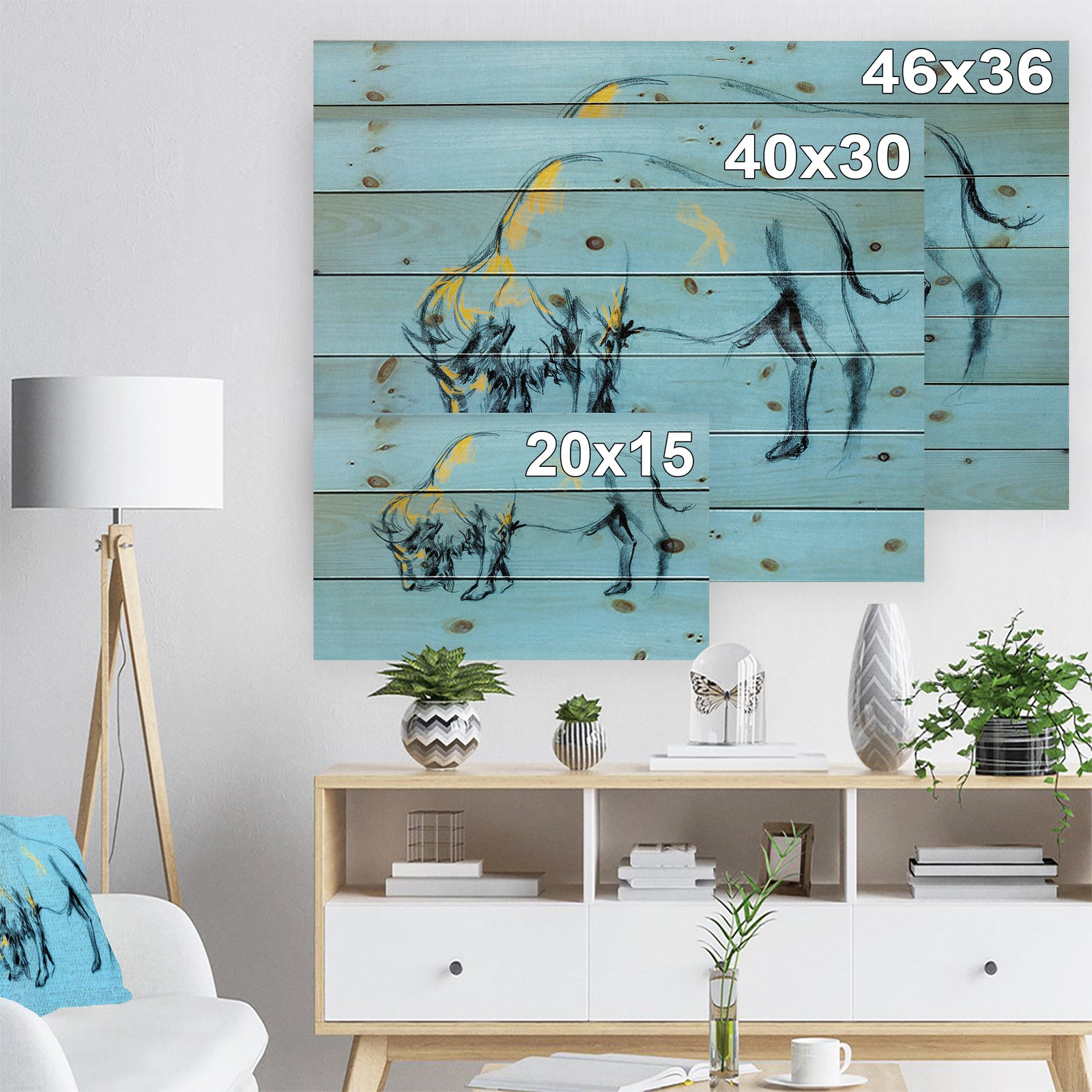 Buffalo painting - Animals Sketch Painting Print on Natural Pine Wood