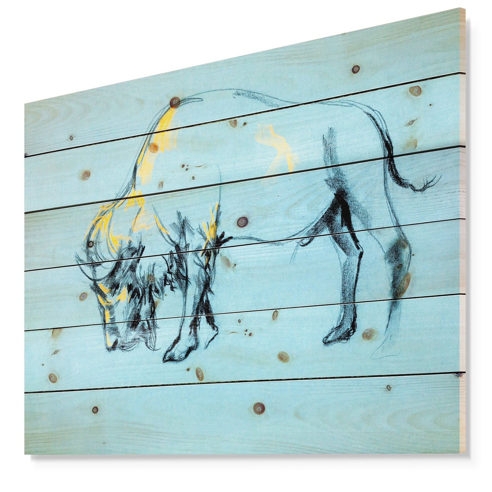 Buffalo painting - Animals Sketch Painting Print on Natural Pine Wood