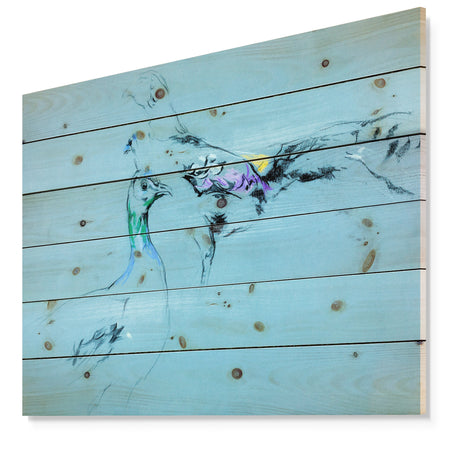 Peacock and peahen sketch - Animals Sketch Painting Print on Natural Pine Wood