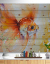 Orange Glodfish in water - Animals Painting Print on Natural Pine Wood