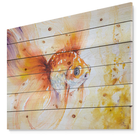 Orange Glodfish in water - Animals Painting Print on Natural Pine Wood