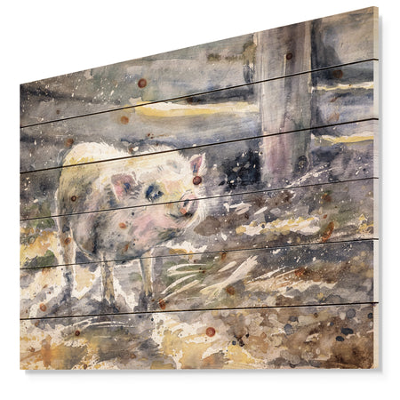 Pig watercolors painted - Farmhouse Animal Painting Print on Natural Pine Wood