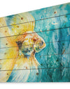 Goldfish in water - Animals Painting Print on Natural Pine Wood