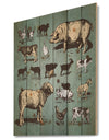 Farm animals vintage set - Sketch of Farmhouse Animals of Painting Print on Natural Pine Wood