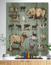 Farm animals vintage set - Sketch of Farmhouse Animals of Painting Print on Natural Pine Wood