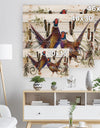 Group of Bird pheasant watercolor illustration - Farmhouse Animal Painting Print on Natural Pine Wood