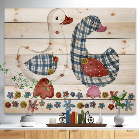 Goose. cartoon farm animal. cute pet watercolor illustration. - Animals Painting Print on Natural Pine Wood