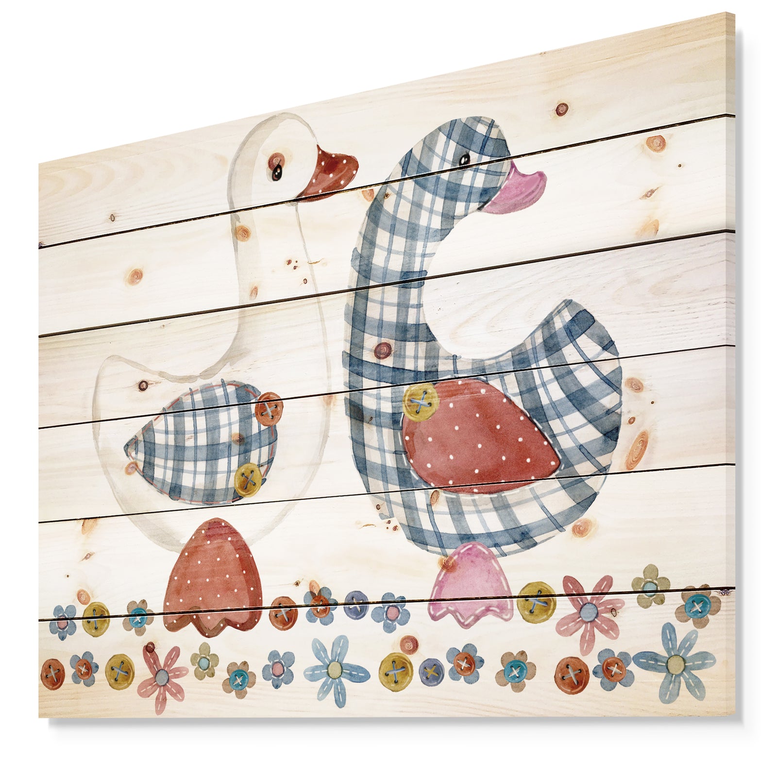 Goose. cartoon farm animal. cute pet watercolor illustration. - Animals Painting Print on Natural Pine Wood