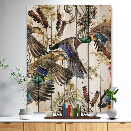 Illustration of colored duck - Farmhouse Animal Painting Print on Natural Pine Wood