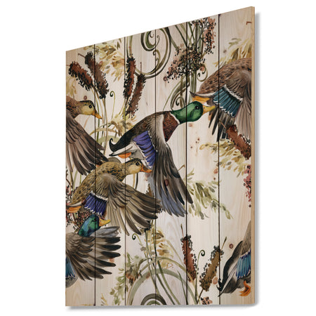 Illustration of colored duck - Farmhouse Animal Painting Print on Natural Pine Wood