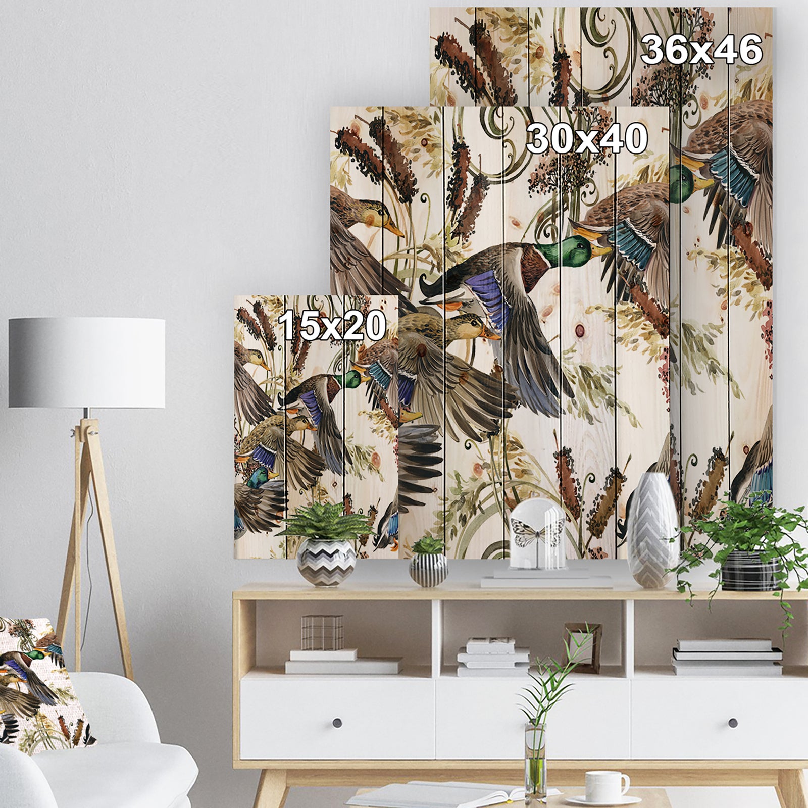 Illustration of colored duck - Farmhouse Animal Painting Print on Natural Pine Wood