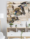 Three Flying Ducks in Colored illustration - Farmhouse Animal Painting Print on Natural Pine Wood