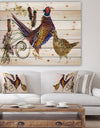 Pheasant Bird watercolor illustration - Farmhouse Animal Painting Print on Natural Pine Wood