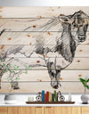 Handdrawn Dairy cow - Sketch of Farmhouse Animals of Painting Print on Natural Pine Wood