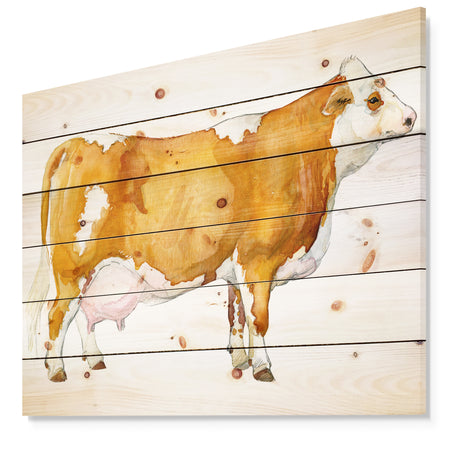 Watercolor Dairy cow - Farmhouse Animal Painting Print on Natural Pine Wood