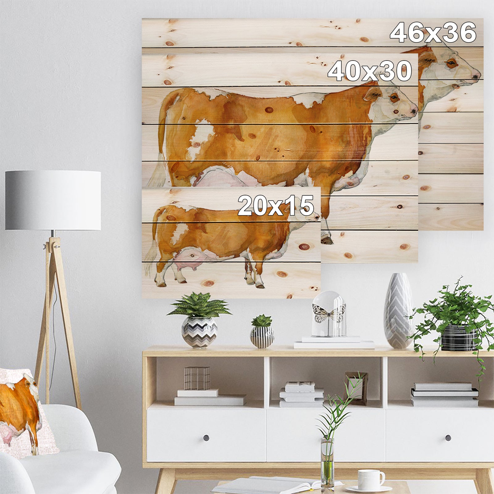 Watercolor Dairy cow - Farmhouse Animal Painting Print on Natural Pine Wood
