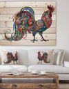 Cockerel farm animal - Farmhouse Animals of Painting Print on Natural Pine Wood