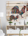 Cockerel farm animal - Farmhouse Animals of Painting Print on Natural Pine Wood