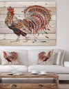 Patterned rooster Symbol of chinese new year - Farmhouse Animals of Painting Print on Natural Pine Wood