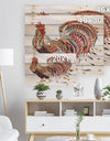 Patterned rooster Symbol of chinese new year - Farmhouse Animals of Painting Print on Natural Pine Wood