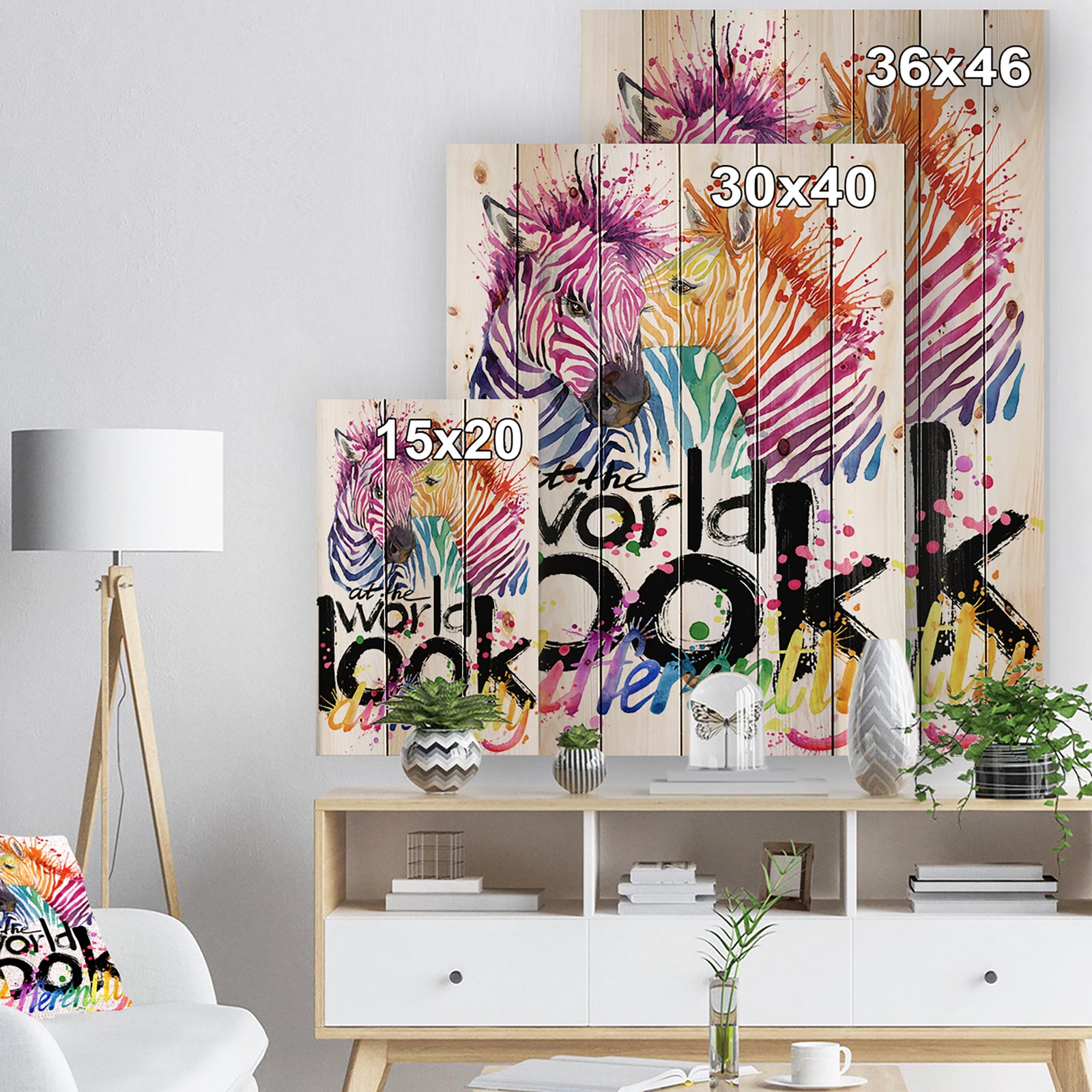 Cute Zebra - Animals kids Painting Print on Natural Pine Wood